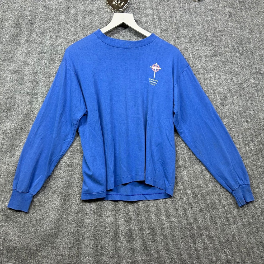 VTG Hefty Long Sleeve T-Shirt Men's Blue Graphic Single Stitch USA Made - Large